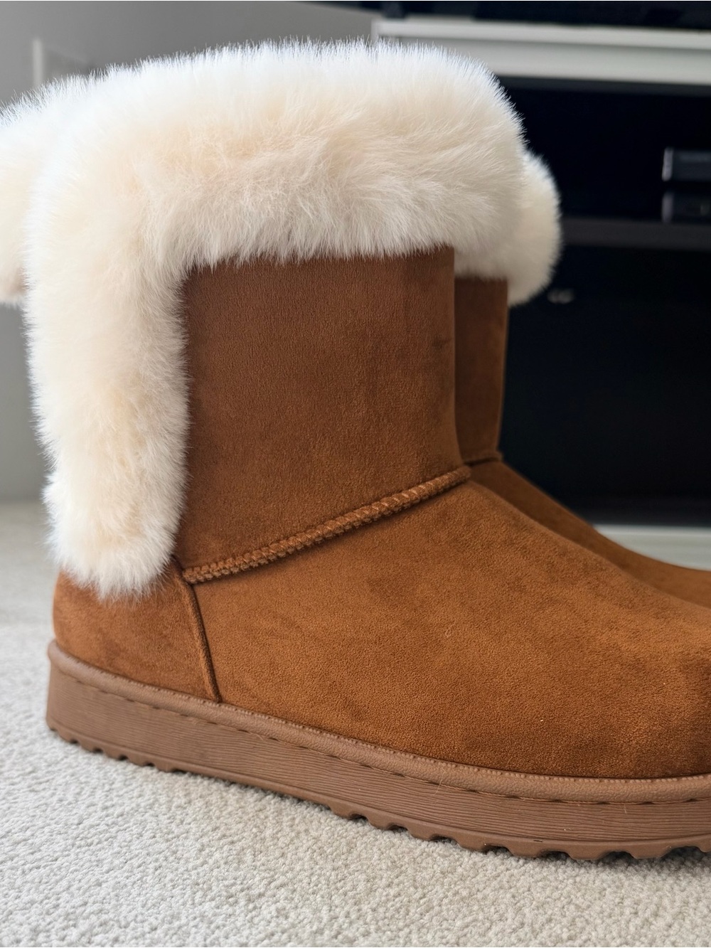 SO Chestnut Suede Shearling Cuff Winter Boot
